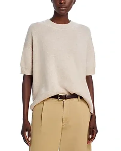 C By Bloomingdale's Cashmere C By Bloomingdale's Short Sleeve Cashmere Sweater - Exclusive In Heather Oatmeal