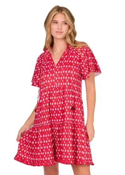 Cabana Life Short Sleeve Tiered Dress In Crimson Game Day