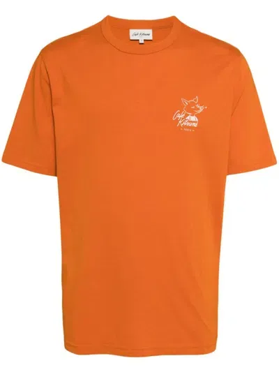 Café Kitsuné Logo-print Cotton T-shirt In Orange