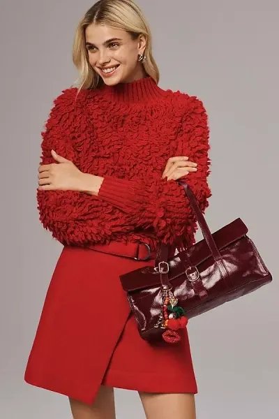 Callahan Mock-neck Loop-stitch Sweater In Red