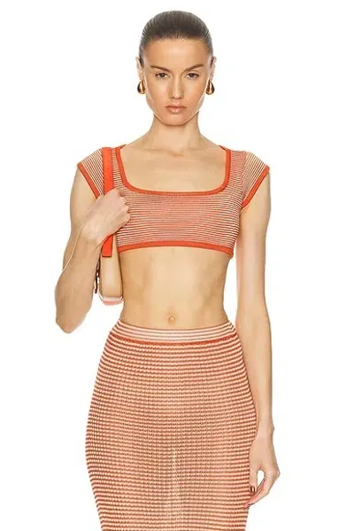 Calle Del Mar Lycra Cap Sleeve Crop Top In Tomato Stripe