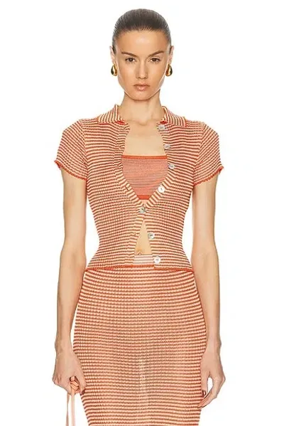 Calle Del Mar Ribbed Short Sleeve Cardigan In Tomato Stripe