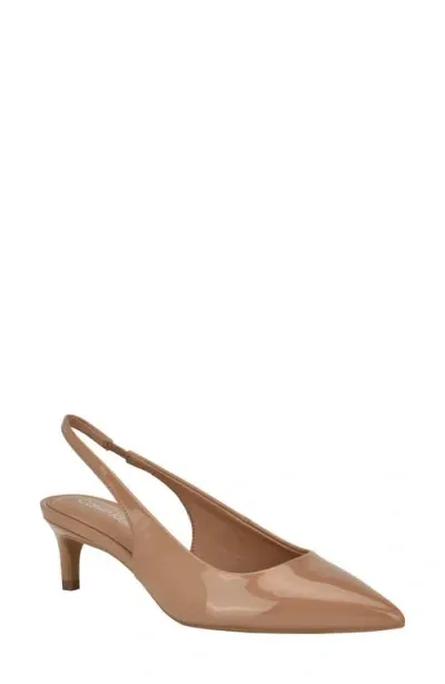 Calvin Klein Dainty Kitten Heel Pointed Toe Slingback Pump In Light Natural Multi