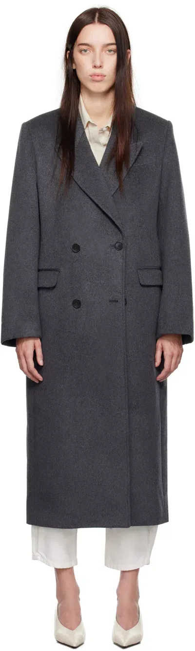 Calvin Klein Gray Halo Brushed Wool Double-breasted Coat In Charcoal Melange