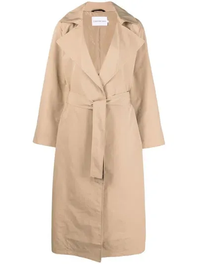 Calvin Klein Jeans Est.1978 Belted Gabardine Trench Coat In Nude