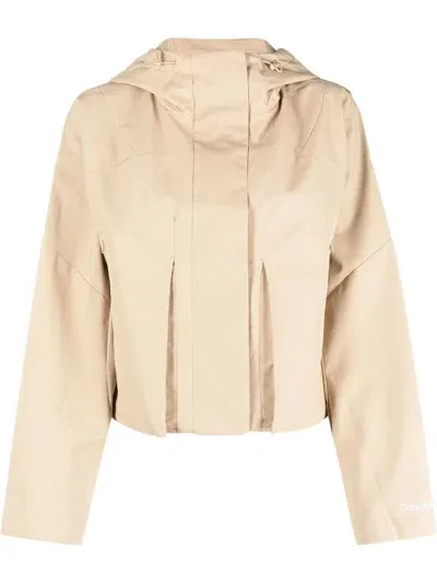 Calvin Klein Jeans Est.1978 Drawstring-hood Rain Jacket In Neutrals