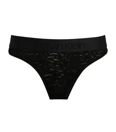 Calvin Klein Lace-trim Logo Thong In Black