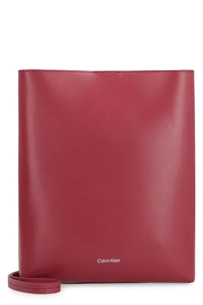 Calvin Klein Leather Crossbody Bag In Burgundy