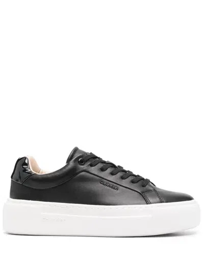 Calvin Klein Leather Flatform Sneakers In Black