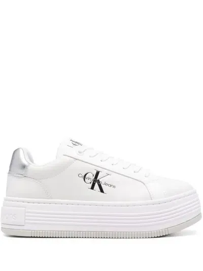 Calvin Klein Leather Flatform Sneakers In White