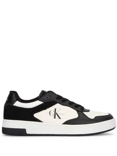 Calvin Klein Leather Low-top Sneakers In Blackcreamywhite