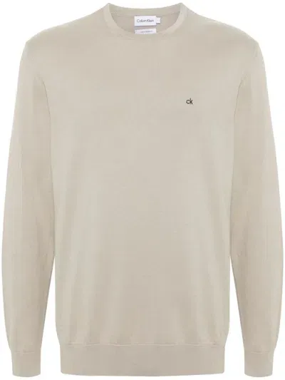 Calvin Klein Logo-embroidered Waffle-knit Jumper In Neutrals