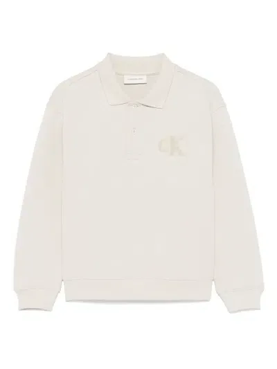 Calvin Klein Kids' Logo-embroidered Polo Shirt In Neutrals