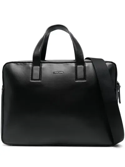 Calvin Klein Logo-lettering Laptop Bag In Black