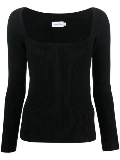 Calvin Klein Long-sleeved Knitted Top In 黑色