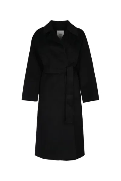 Calvin Klein Ls Df Wool Long Wrap Coat In Black