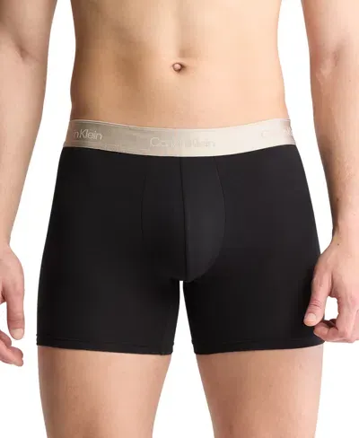 Calvin Klein Modern Holiday Stretch Cotton Boxer Briefs In Black With Champagne Band