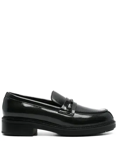 Calvin Klein Leather Loafers In Black