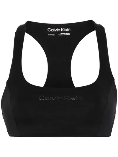 Calvin Klein Rubberised-logo Sports Bra In Black