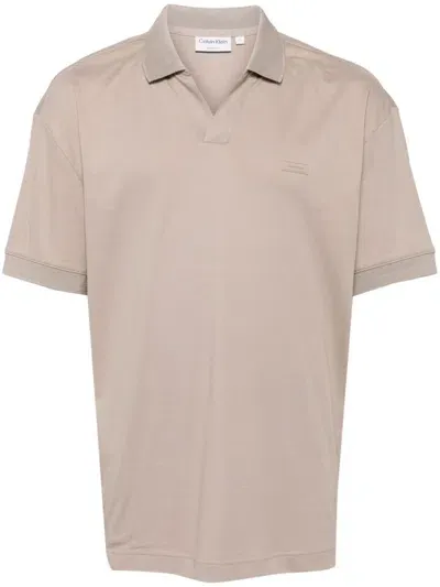 Calvin Klein Smooth Cotton Polo Shirt In Brown