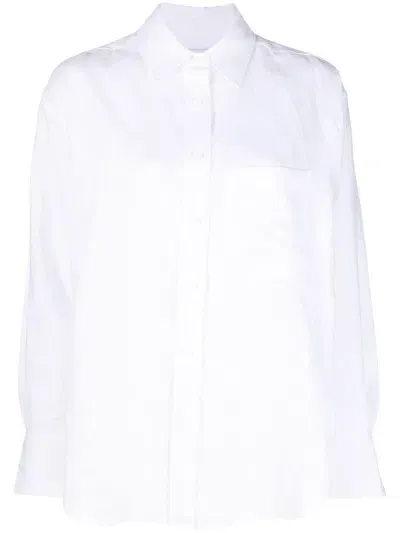 Calvin Klein Spread-collar Linen Shirt In White