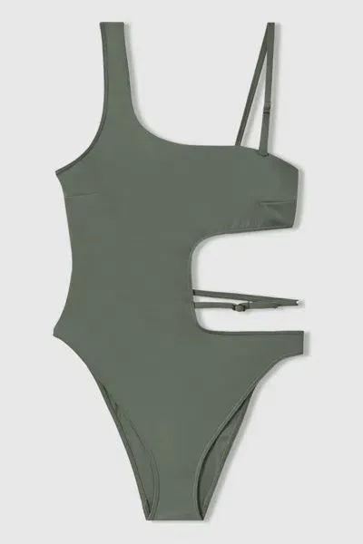 Calvin Klein Wetlands Green Underwear Asymmetric Cut-out Swimsuit