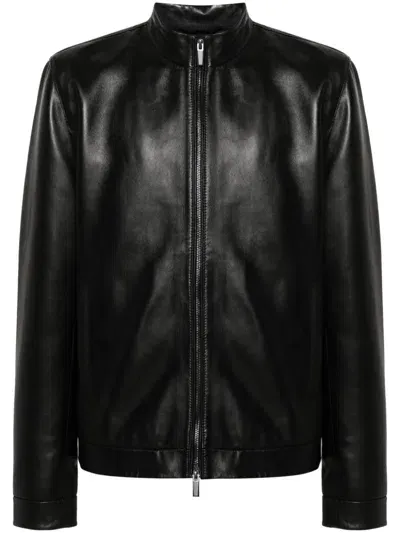 Calvin Klein Zip-up Leather Jacket In Black