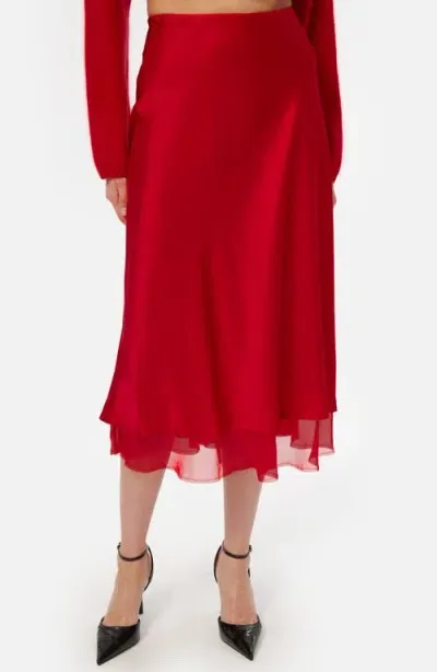 Cami Nyc Genoa Chiffon Hem Silk Charmeuse Midi Skirt In Cardinal