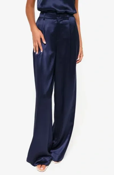 Cami Nyc Noura High Waist Wide Leg Satin Pants In Navy