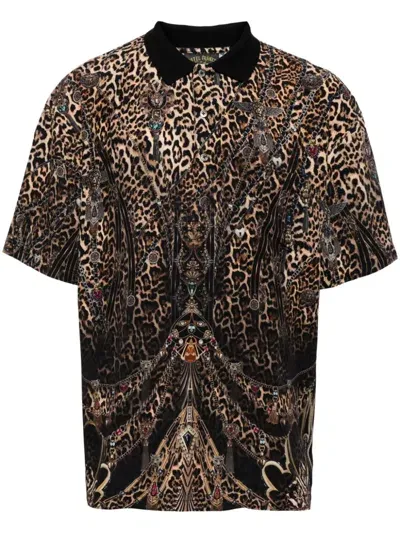 Camilla Leopard Print Polo Shirt In Brown