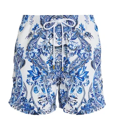 Camilla Printed Swim Shorts In Blue/white