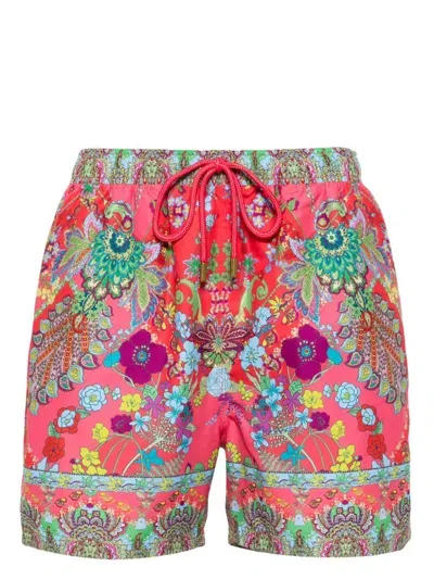 Camilla Windmills And Wildflowers Swim Shorts In Pink