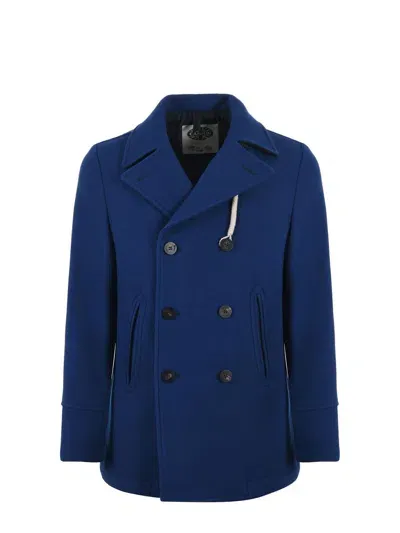 Camplin Peacoat In Wool Blend In Blue