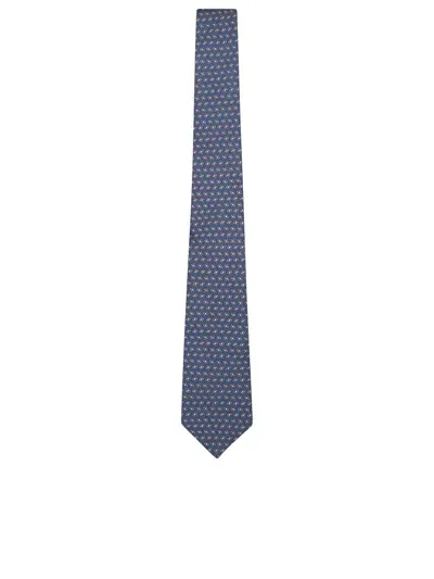 Canali Blue Geometric 8 Cm Tie In Brown