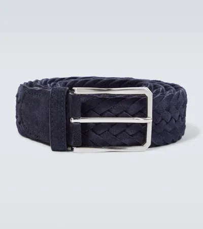 Canali Braided Suede Belt In Blue