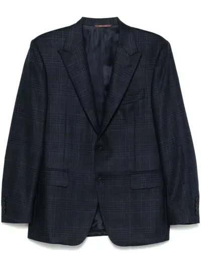 Canali Checked Blazer In Blue