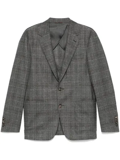 Canali Checked Blazer In Grey