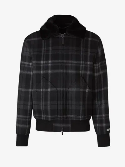 Canali Checkered Bomber Jacket In Checkered Motif