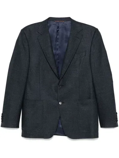 Canali Chevron-knit Blazer In Blue