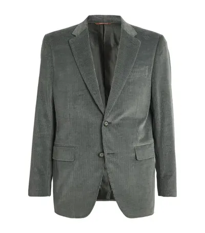 Canali Corduroy Single-breasted Blazer In Green