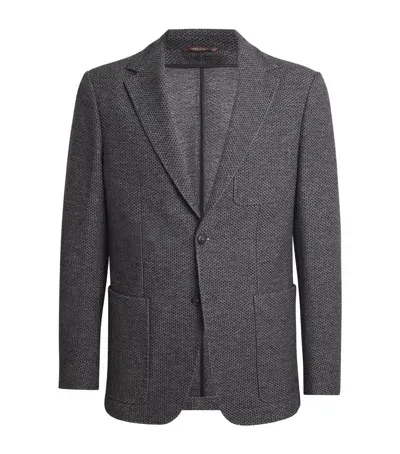 Canali Cotton-wool Jacqaurd Blazer In Grey