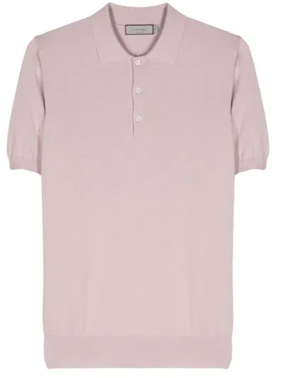 Canali Fine-knit Cotton Polo Shirt In Pink