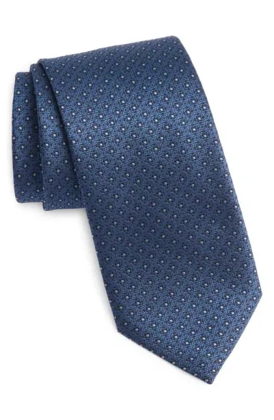 Canali Floral Medallion Silk Tie In Dark Blue