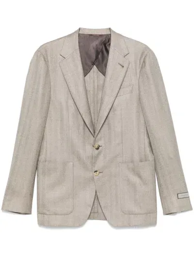 Canali Herringbone Blazer In Brown