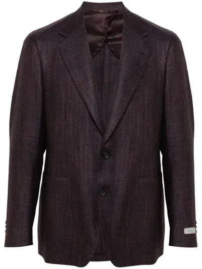 Canali Herringbone Blazer In Purple