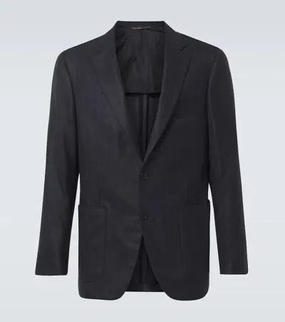 Canali Kei Silk And Cashmere Blazer In Blue