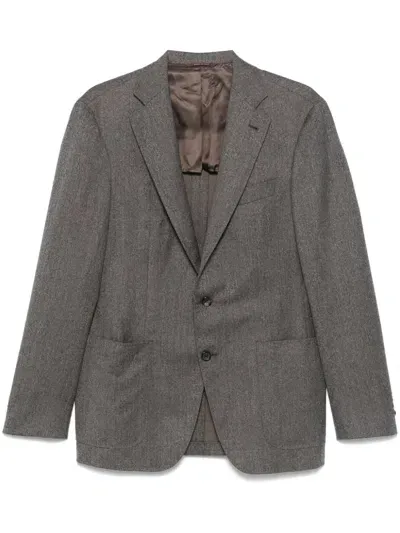 Canali Mélange-effect Blazer In Brown