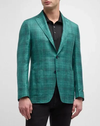 Canali Men's Plaid Cashmere-blend Sport Coat In Green