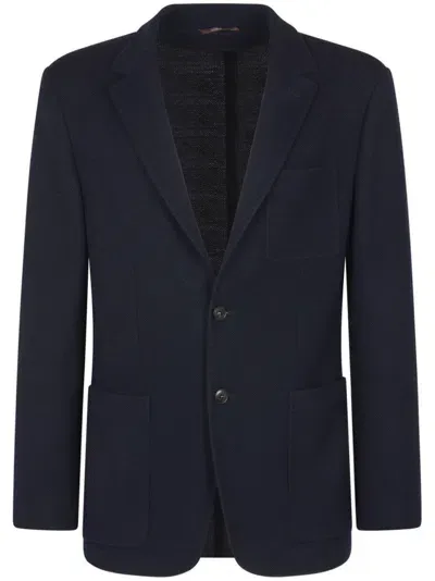 Canali Notched-lapels Textured Blazer In Blue