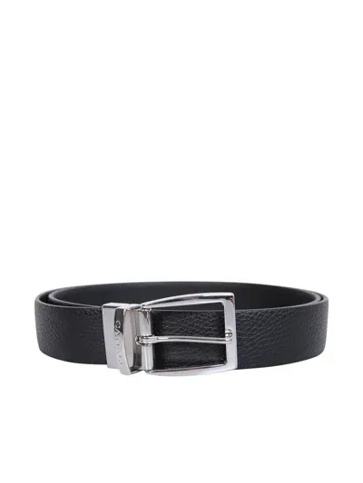 Canali Pabbled Leather Belt In Black